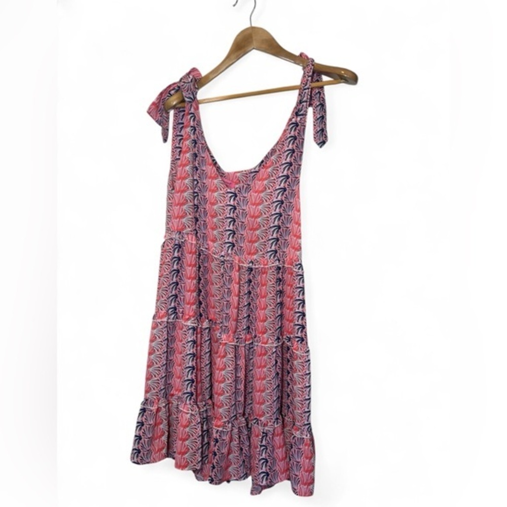 Simply Southern Women S Pink‎ Scallop Shell Print Gathered Sleeveless Tie Dress - Picture 2 of 6